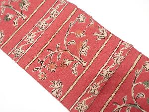 アンティーク　横段に草花模様織り出し名古屋帯（着用可）